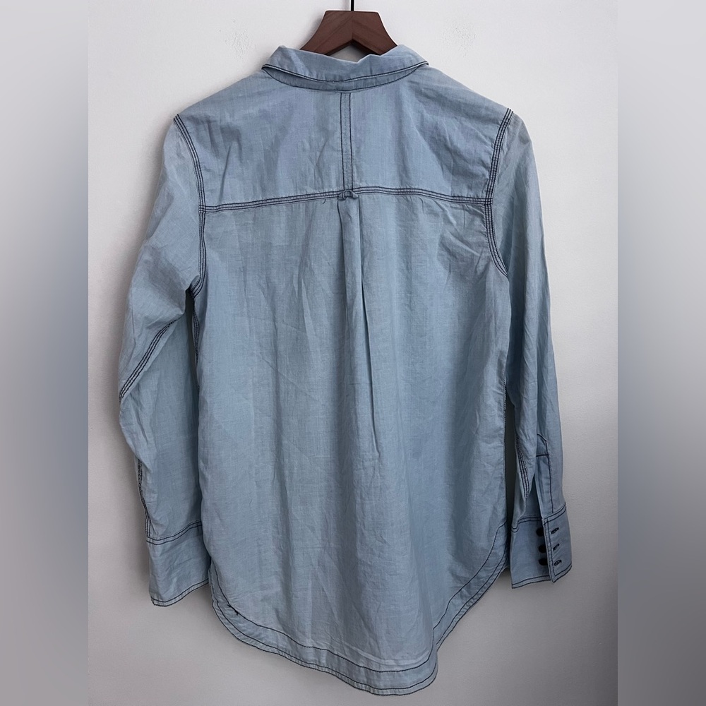 Free People Last Chance Blue Chambray Button Down Shirt long sleeve lightweight - Picture 3 of 7